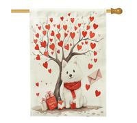 Bandiere per la casa del cane Samoiedo di San Valentino, 71 x 101 cm, double face, per esterni, divertente, cuore, albero, cucciolo, tela verticale, bandiera per la casa, per cortile e cortile