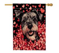 Bandiere per la casa del cane Schnauzer di San Valentino, 71 x 101 cm, double face, per esterni, divertente cuore cucciolo di lino, bandiera verticale per la casa, per amanti degli animali domestici