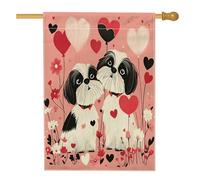 Bandiere per la casa del cane Shih Tzu per San Valentino, 71 x 101 cm, double face, per esterni, divertente coppia di cuccioli, bandiere verticali standard per la casa, decorazione per il cortile del