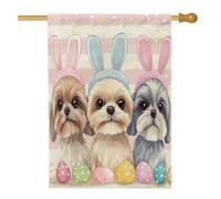 Bandiere per la casa del cane Shih Tzu Spring Easter 60 x 101 cm su entrambi i lati per esterno, simpatiche uova divertenti cucciolo bandiera verticale standard per la casa, bandiera divertente stampa