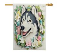Bandiere per la casa del cane Spring Easter Alaskan Malamutes 71,1 x 101,6 cm su entrambi i lati, novità uova floreali cortile cortile bandiere verticali per la casa, bandiere di iuta per animali