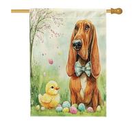 Bandiere per la casa del cane Spring Easter Bloodhound, 71 x 101 cm, double face, graziose uova di pulcino standard, bandiere per la casa del cortile degli animali domestici decorazioni per esterni
