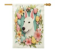 Bandiere per la casa del cane Spring Easter Bull Terrier, 71,1 x 101,6 cm, double face, novità uova floreali per cortile, cortile, bandiere verticali per la casa, bandiere in iuta per animali