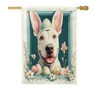 Bandiere per la casa del cane Spring Easter Bull Terrier, 71 x 101 cm, double face, divertenti uova di coniglietto standard, bandiere per la casa del cortile degli animali domestici, decorazioni per