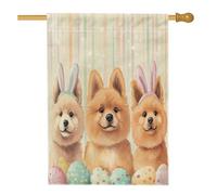 Bandiere per la casa del cane Spring Easter Chow Chow, 71 x 101 cm, double face, per esterni, simpatiche uova divertenti, bandiera verticale standard per la casa, bandiera per la casa in tela per