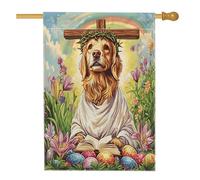 Bandiere per la casa del cane Spring Easter Golden Retriever 71 x 101 cm su entrambi i lati per esterni, retro croce uova cucciolo lino verticale tela bandiera casa, bandiera per la casa del cortile