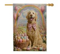 Bandiere per la casa del cane Spring Easter Golden Retriever 71 x 101 cm su entrambi i lati per esterni, uova in feltro di lana, cuccioli standard verticali in tela per la casa, decorazione per