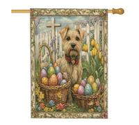 Bandiere per la casa del cane Spring Easter Lakeland Terrier, 71 x 101 cm, double-face, per esterni, uova di fattoria, croce, cuccioli, bandiere verticali standard per la casa, decorazione vintage per