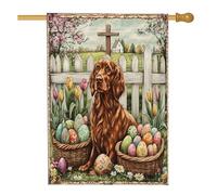 Bandiere per la casa del cane Spring Easter Setter irlandese, 71 x 101 cm, double-face, per esterni, uova di fattoria, croce, cuccioli, bandiere verticali standard per la casa, decorazione vintage per