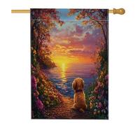 Bandiere per la casa del cane Spring Norfolk Terrier, 71 x 101 cm, double face, con paesaggio marino floreale, bandiere per la casa in iuta standard, bandiere per il cortile degli animali domestici