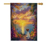 Bandiere per la casa del cane Spring Russell Terrier, 71 x 101 cm, doppio lato, paesaggio marino floreale, bandiere per la casa in iuta standard, bandiere per il cortile degli animali domestici