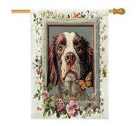 Bandiere per la casa del cane Springer Spaniel, 71,1 x 101,6 cm, double face, decorative, divertenti bandiere floreali per finestre anteriori e cortili, bandiere per la casa, bandiere decorative per