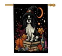 Bandiere per la casa del cane strega giapponese con mento giapponese, 71 x 101 cm, per esterni, divertente libro magico con cuccioli, bandiere verticali standard per la casa, decorazione per esterni