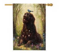 Bandiere per la casa del cane Terranova Primavera 71,1 x 101,6 cm su entrambi i lati, graziose bandiere verticali per la casa del cortile della foresta, bandiere per animali domestici in iuta