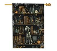 Bandiere per la casa del cane Weimaraner di Halloween, 71 x 101 cm, double-face, per esterni, libri magici spaventosi con streghe e cuccioli, bandiera verticale in tela per la casa, per animali