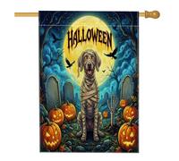 Bandiere per la casa del cane Weimaraner di Halloween, 71 x 101 cm, su entrambi i lati, per decorazioni, cimitero per le vacanze, bandiere per la casa, bandiere per la casa in iuta con zucche per