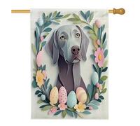 Bandiere per la casa del cane Weimaraner di Pasqua primaverile 71,1 x 101,6 cm su entrambi i lati, novità uova floreali cortile cortile bandiere verticali per la casa, bandiere di iuta per animali
