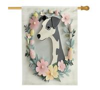 Bandiere per la casa del cane Whippet primaverile di Pasqua 71,1 x 101,6 cm su entrambi i lati, novità uova floreali per cortile anteriore cortile bandiere verticali per la casa, bandiere di iuta per
