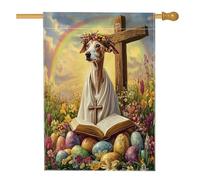 Bandiere per la casa del cane Whippet Spring Easter Whippet 71 x 101 cm su entrambi i lati per esterni, retro croce uova cucciolo lino bandiera verticale per la casa, bandiera per la casa, cortile