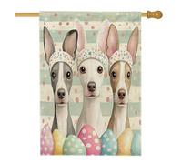 Bandiere per la casa del cane Whippet Spring Easter Whippet 71 x 101 cm su entrambi i lati per esterni, simpatiche uova divertenti cucciolo bandiera verticale standard per la casa, bandiera divertente