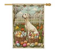 Bandiere per la casa del cane Whippet Spring Easter Whippet 71 x 101 cm su entrambi i lati per esterni, uova di fattoria croce cucciolo standard verticale bandiere per la casa, decorazione vintage per