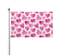 Bandiere per la casa del cortile alla moda con cuore rosa ad acquerello di San Valentino, 0,9 x 1,5 m, striscione di auguri con occhielli per interni ed esterni, decorazioni per la casa per feste