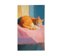 Bandiere per la casa del cortile che dorme con gatto arancione, 0,9 x 1,5 m, striscione di auguri con occhielli per interni ed esterni, decorazioni per la casa