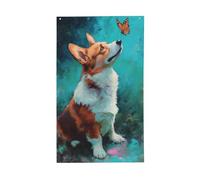 Bandiere per la casa del cortile con cane Corgi che guarda le farfalle, striscione di auguri stagionale con occhielli per interni ed esterni, decorazioni per la casa per feste