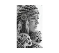 Bandiere per la casa del cortile con donna nativa e due leopardi, 0,9 x 1,5 m, striscione di auguri con occhielli per interni ed esterni, decorazioni per la casa