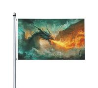 Bandiere per la casa del cortile con drago che respira fuoco, 0,9 x 1,5 m, striscione di auguri con occhielli per interni ed esterni, decorazioni per la casa