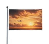 Bandiere per la casa del cortile con elicottero sopra le acque dell'oceano dorato, striscione di auguri con occhielli per interni ed esterni, decorazioni per la casa