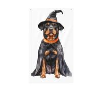 Bandiere per la casa del cortile del cappello da strega di Halloween Rottweiler ad acquerello, striscione di auguri con occhielli per interni ed esterni, decorazioni per la casa