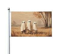 Bandiere per la casa del cortile della famiglia di tre fantasmi, 0,9 x 1,5 m, striscione di auguri con occhielli per interni ed esterni, decorazioni per la casa