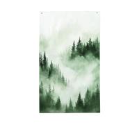 Bandiere per la casa del cortile verde e bianco della foresta nebbiosa ad acquerello, striscione di auguri stagionale con occhielli per interni ed esterni, decorazioni per la casa per feste