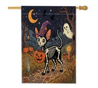 Bandiere per la casa del gatto Devon Rex di Halloween 71 x 101 cm su entrambi i lati per esterno, horror gattino cimitero bandiera verticale standard per la casa, bandiera spettrale spaventosa stampa