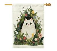 Bandiere per la casa del gatto persiano primaverile, 71 x 101 cm, double face, per esterni, divertente bandiera verticale per la casa, in tela standard, con foglie carine, per cortile e cortile