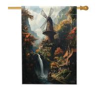 Bandiere per la casa del mulino a vento della natura, 71,1 x 101,6 cm, double face, per decorazione esterna, paesaggio di montagna forestale, bandiere per la casa, bandiere per la casa in tela di iuta