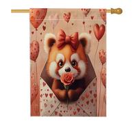 Bandiere per la casa del panda rosso di San Valentino, 71 x 101 cm, per esterni, lettera d'amore per amanti degli animali, bandiere verticali standard in lino, decorazione per esterni stampata per