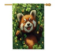Bandiere per la casa del panda rosso per il giorno di San Patrizio, 71 x 101 cm, double face, per esterni, divertente motivo trifoglio animale, tela verticale, bandiera per la casa, trifoglio