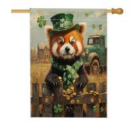 Bandiere per la casa del panda rosso per il giorno di San Patrizio, 71 x 101 cm, double face, per esterni, per finestra, divertente bandiera verticale standard per la casa, bandiera rustica con