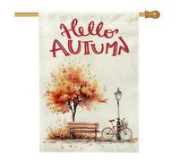 Bandiere per la casa della bicicletta autunnale ad acquerello, 71 x 101 cm, su entrambi i lati, per esterni, panchina autunnale, lampione, bick standard verticale, tela per la casa, decorazione del