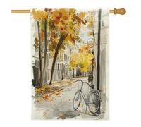 Bandiere per la casa della bicicletta autunnale ad acquerello 71 x 101 cm su entrambi i lati per esterni, città autunnale acero bick paesaggio standard verticale tela bandiere per la casa, decorazione