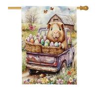 Bandiere per la casa della cavia pasquale primaverile 71 x 101 cm su entrambi i lati per esterni, fattoria camion uova animali lino verticale tela bandiera casa, fattoria di campagna cortile cortile