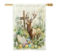 Bandiere per la casa della fauna selvatica con alce pasquale, primavera, 60 x 101 cm, double face, per esterni, divertente, animali selvatici, uova incrociate, bandiera verticale standard per la casa
