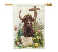 Bandiere per la casa della fauna selvatica con bisonte pasquale primaverile, 71 x 101 cm, double face, per esterni, divertente, animali selvatici, uova incrociate con animali selvatici, bandiera