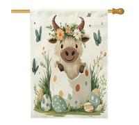 Bandiere per la casa della fauna selvatica con bisonte pasquale primaverile, 71 x 101 cm, double face, per esterni, divertente animale selvatico, uova Groovy Eggs in lino verticale, bandiera per la