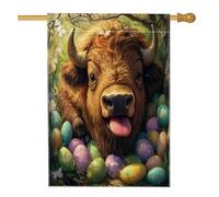 Bandiere per la casa della fauna selvatica con bisonte pasquale primaverile, 71 x 101 cm, double face, per esterni, uova di animali selvatici della foresta, bandiere verticali standard per la casa