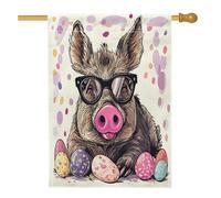 Bandiere per la casa della fauna selvatica con cinghiale pasquale, 71 x 101 cm, double-face, divertenti uova con animali selvatici, bandiere verticali standard per la casa, decorazione per cortile e