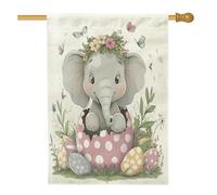 Bandiere per la casa della fauna selvatica con elefanti pasquali, 71 x 101 cm, double-face, divertenti animali selvatici, uova di lino verticale, bandiera per la casa, per le vacanze, cortile, cortile