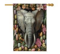 Bandiere per la casa della fauna selvatica con elefanti pasquali primaverili, 71 x 101 cm, double face, per esterni, estetica vintage, uova di animali, bandiera verticale standard per la casa